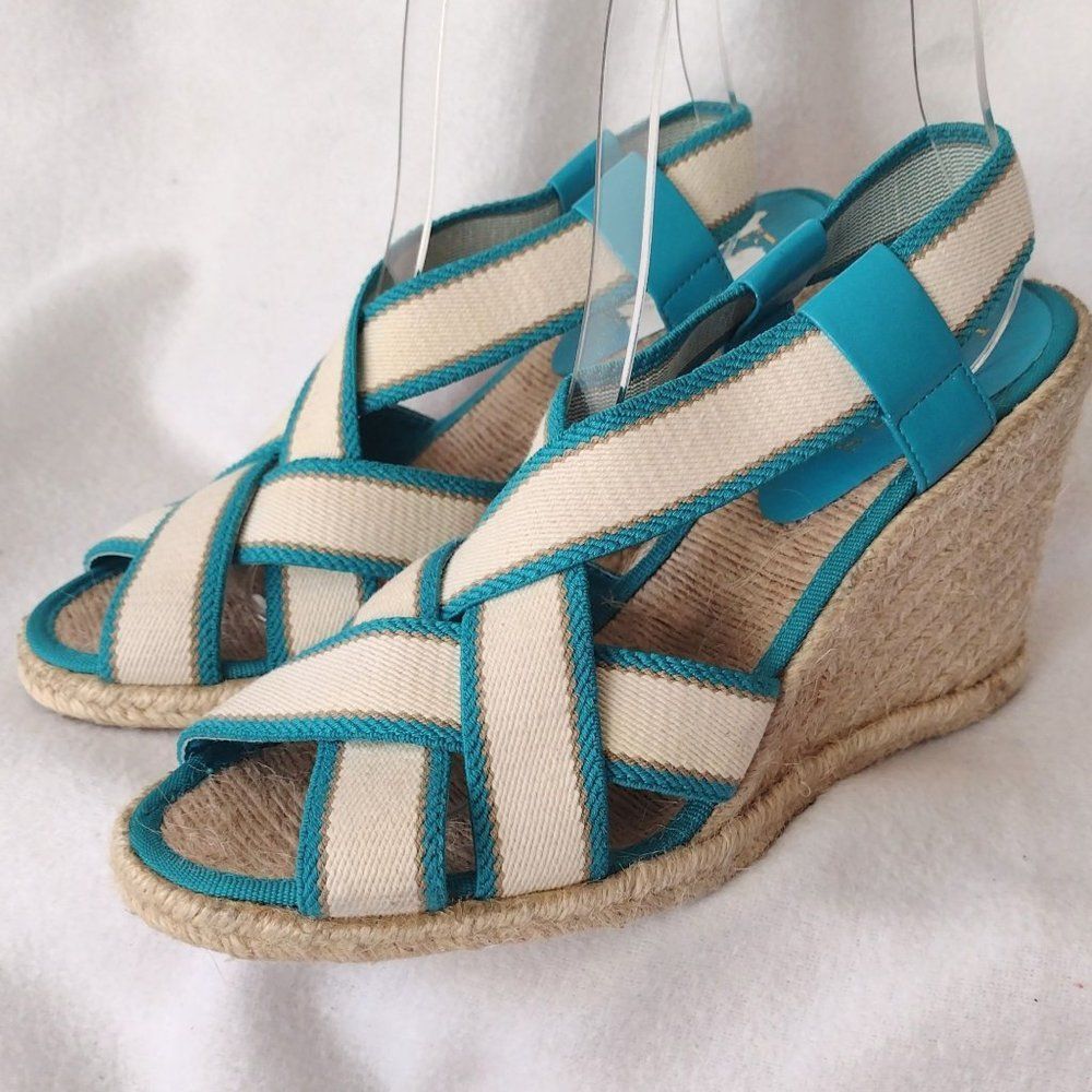 Lauren Ralph Lauren Womens Wedge Sandals 6.5 Ivory Teal Strappy Espadrilles - Picture 9 of 9